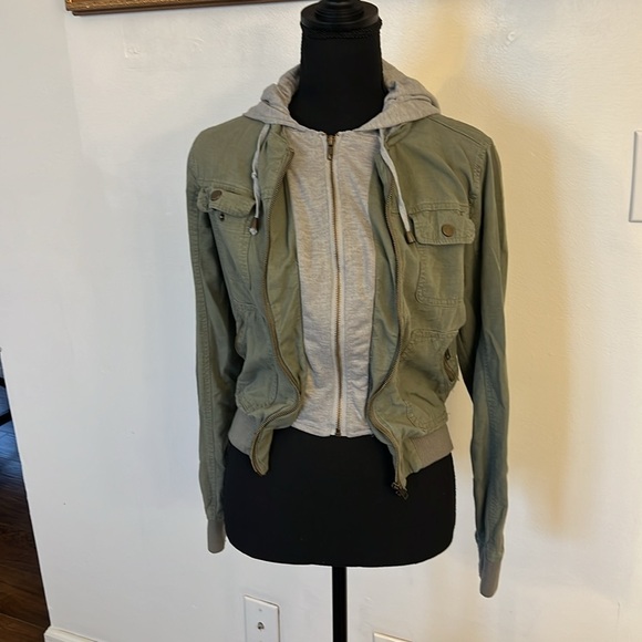 Full Tilt Versatile Cotton & Spandex Layered Hooded Jacket W/Zip Pockets, Sz. S. - Picture 6 of 12